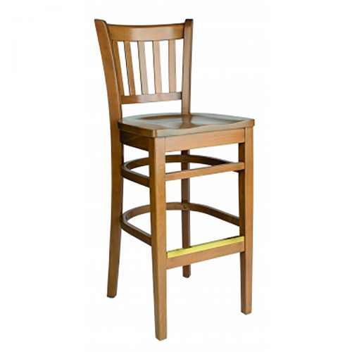wood barstool with vertical panels and wood seat and back